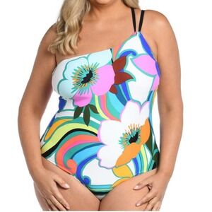 La‎ Blanca One Shoulder One Piece Swimsuit in Sun Catcher New Size 12 #59
